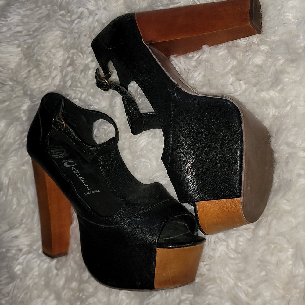 Black Pebble Leather Jeffrey Campbell Platform Heels.